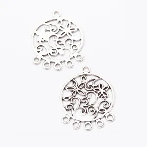 Antik-silberner Legierungsring-Verbinder mit Blumenmuster für DIY-Ohrringe Schmuck