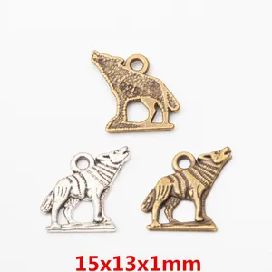 Pendentif Loup Hurlant en Alliage Vintage Accessoires de Création de Bijoux DIY Breloques Animaux Bronze Argent Antique pour Collier Bracelet Unisexe