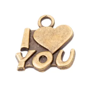 Vintage bronzen I Love You hart hanger voor DIY sieraden met rustieke metalen afwerking