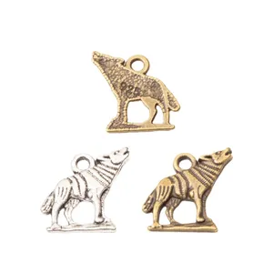 Pendentifs tête de loup vintage en alliage de zinc bronze et argent pour bijoux DIY