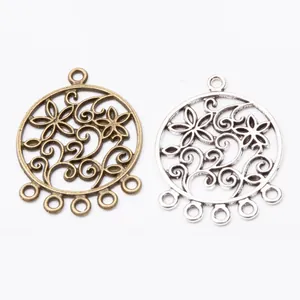 Vintage-Blumen-Hohl-Anhänger-Verbinder in Antik-Bronze und Silber für DIY-Schmuck