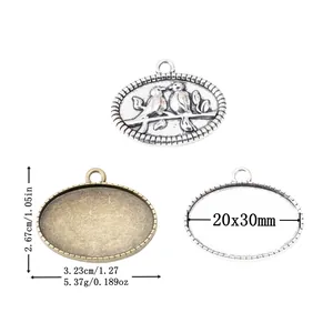 Vintage Legierung Vogel Oval Edelstein Basis Anhänger DIY Schmuckherstellung Zubehör Antik Bronze Silber Metall Fassung