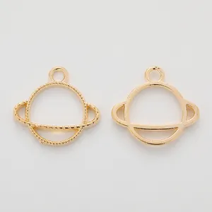 Detailansicht von Saturn-Anhängern in Gold mit strukturierter und glatter Oberfläche