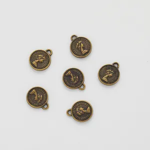 Vintage bronze Elizabeth II coin pendants for DIY jewelry making in a set of 6 pieces