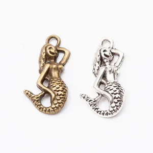 Vintage Meerjungfrau-Anhänger aus Legierung in Bronze und Silber für DIY-Schmuck