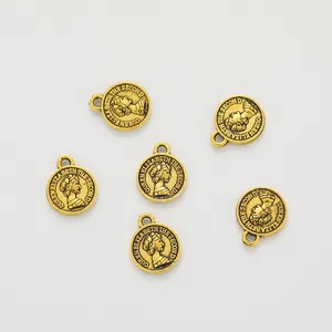 6pcs vintage gold zinc alloy Elizabeth II coin pendants for DIY jewelry making