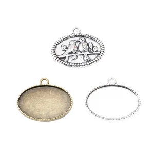 Vintage Vogel-Anhänger und ovale Cabochon-Fassungen aus Legierung für DIY-Schmuck
