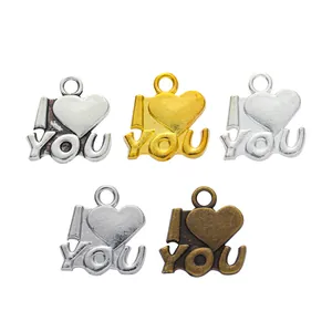 DIY I Love You hartjes hangers set in vijf vintage metalen afwerkingen voor sieraden