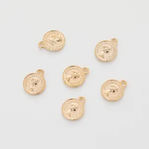 Set of 6 gold coin charms featuring Queen Elizabeth II relief for DIY jewelry making