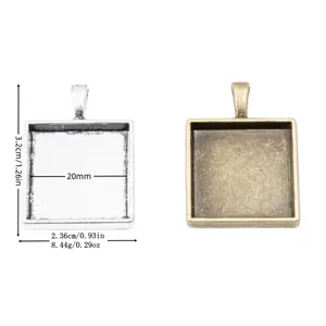 Vintage 20mm Quadratische Legierung Cabochon Basis Anhänger Tablett Für DIY Schmuckherstellung Antik Bronze Silber Schmuckzubehör