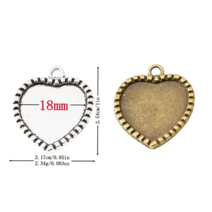 Vintage Legierung Herzform Anhänger Basis 18mm Cabochon Einstellung Tray DIY Schmuckherstellung Erkenntnisse Antike Bronze Silber Zubehör