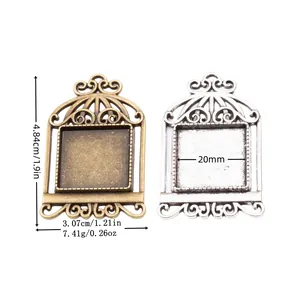 Retro Legierung Vogelkäfig Quadratisch Anhänger Tablett DIY Schmuckherstellung Zeitstein Basis Antike Bronze Silber Hohl Anhänger