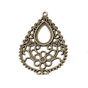 Vintage Bronze-Anhänger in Tropfenform mit hohlem Blumenmuster für DIY-Schmuck