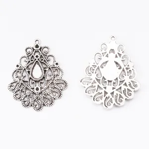 Vintage Legierung Anhänger für DIY Schmuck mit Retro Glastropfen Basis und Hohlmuster Design