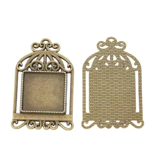 Vintage Bronze quadratische Vogelkäfig Edelsteinbasis Anhänger für DIY Schmuck