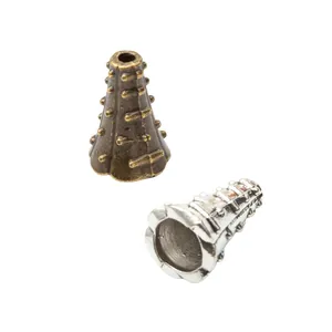 Vintage kegelförmige strukturierte Metallperlenkappen in Bronze und Silber für DIY-Schmuck