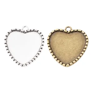 Retro 25mm Herz-Anhängerbasis aus Legierung für DIY-Schmuck in Silber und Bronze-Optik