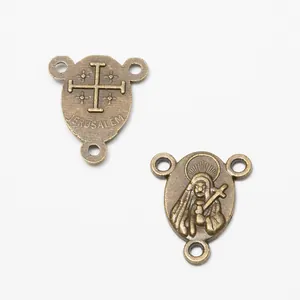 Antike Bronze Jesus Jerusalem Kreuz Verbinder für DIY religiösen Schmuck und Rosenkränze