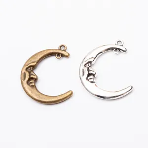 Ciondoli a luna retrò in lega di zinco con rilievo del viso in bronzo e argento
