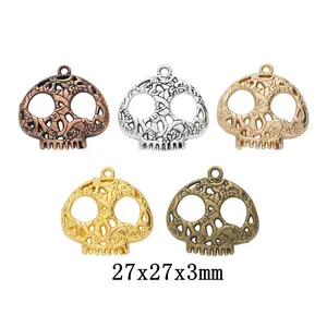 Vintage DIY Zinklegierung Totenkopf Anhänger Charms Für Schmuckherstellung Hohle Schnitzerei Halloween DIY Zubehör Handgefertigtes Kunsthandwerk