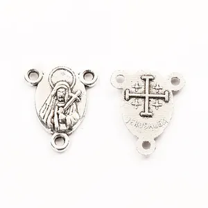 Silberner Jesus-Verbinder mit Jerusalem-Kreuz für religiöse DIY-Schmuckherstellung