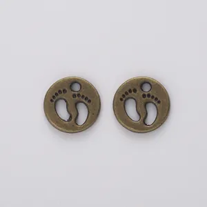 Colgantes redondos de bronce vintage con huella de bebé para creación de joyas DIY