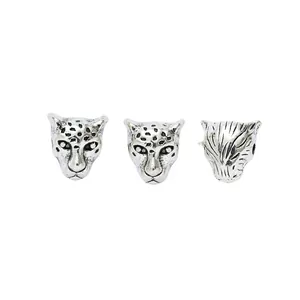 Tre perline vintage a testa di leopardo in argento per gioielli e braccialetti fai-da-te