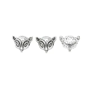 Drei antike Silberfuchs-Kopfperlen aus Legierung für DIY-Schmuck und Armbandanhänger