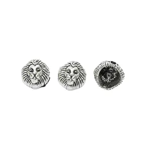 Perline vintage a testa di leone in argento antico per creazione gioielli fai-da-te