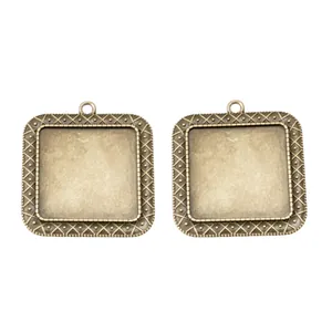 Basi per ciondoli quadrati in bronzo vintage per creazione di gioielli fai-da-te 30mm
