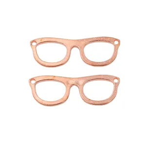 Rose gold glasses shaped alloy pendants with double hanging holes for DIY jewelry