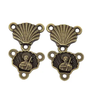 Vintage Bronze Jakobsmuschel und Heiligen-Relief Verbinder für DIY Schmuck