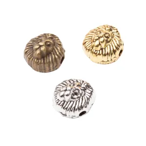 Tre perle a testa di leone in metallo bronzo oro e argento per gioielli fai da te