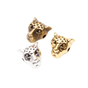 Perle distanziatrici a testa di leopardo per gioielli fai da te in oro argento e bronzo