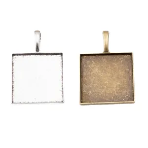 Base per ciondolo quadrata 25mm in lega vintage argento e bronzo per gioielli fai-da-te
