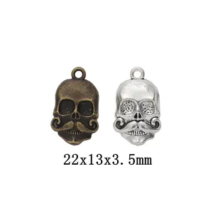 Vintage Zinc Alloy Moustache Skull Pendant For DIY Jewelry Making Antique Bronze Silver Skull Charms Halloween Accessories