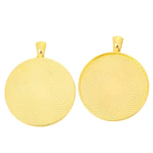 Shiny gold 35mm round pendant tray for DIY jewelry making with radial texture