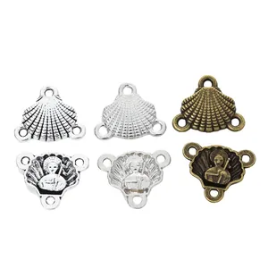 Religiöse Muschel-Verbinder aus Zinklegierung in Altsilber und Bronze für DIY-Schmuck