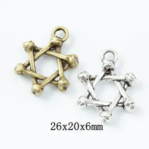 Vintage Gothic Bone Hexagram Star Pendants Antique Bronze Silver Zinc Alloy Charms For DIY Necklace Bracelet Jewelry Making Accessories