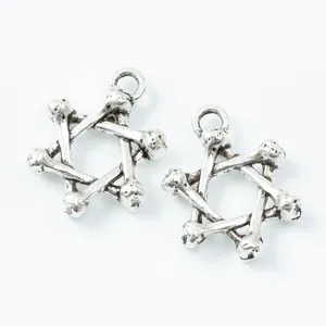 Pair of vintage silver zinc alloy hexagram star pendants for DIY jewelry making