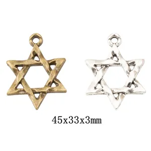 Vintage Zinc Alloy Hexagram Star Of David Pendants DIY Jewelry Making Charms Antique Silver Bronze Retro Metallic Charms