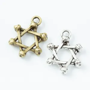 Gothic hexagram star charms in bone style for DIY jewelry making in bronze and silver
