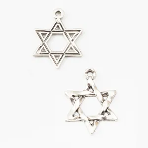 Set of two vintage zinc alloy hexagram pendants in antique silver for jewelry making