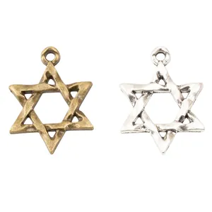 Vintage zinc alloy hexagram star pendants in bronze and silver for DIY jewelry making