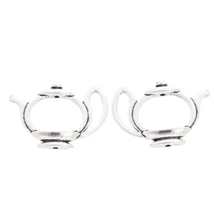 Vintage silver zinc alloy teapot charms for DIY jewelry making accessories set of two
