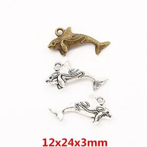 Vintage Alloy Orca Dolphin Charms For Jewelry Making DIY Craft Antique Bronze Silver Metal Animal Pendants Accessory