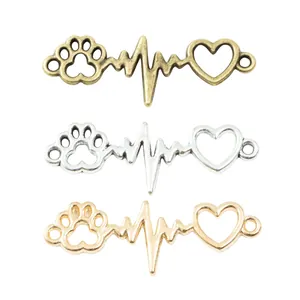Vintage zinklegering hart- en pootafdruk sieraden verbinders in drie metalen afwerkingen