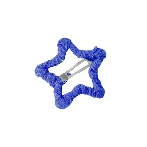 Blue knit star-shaped BB hair clip for women featuring textured wool wrap finish