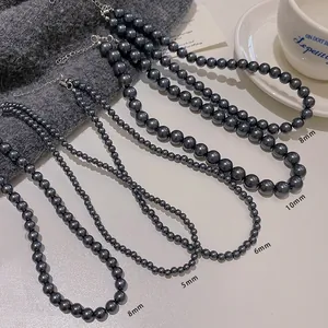 Collana di Künstliche Perle Sintetiche Elegante Francese Retro Catena in Lega Metallica Grigia Gioielli per Donna Alta Qualità