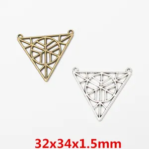 Vintage Legierung Hohl Dreieck Geometrischer Anhänger Mit Doppelten Schlaufen Für Schmuckherstellung DIY Bronze Silber